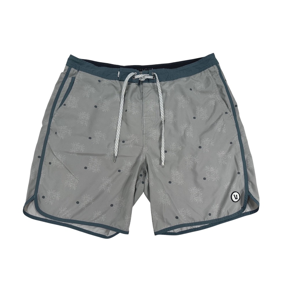 Vuori Mens Cruise Board Shorts Gray Floral Dot Swim Trunks Size 38 V314